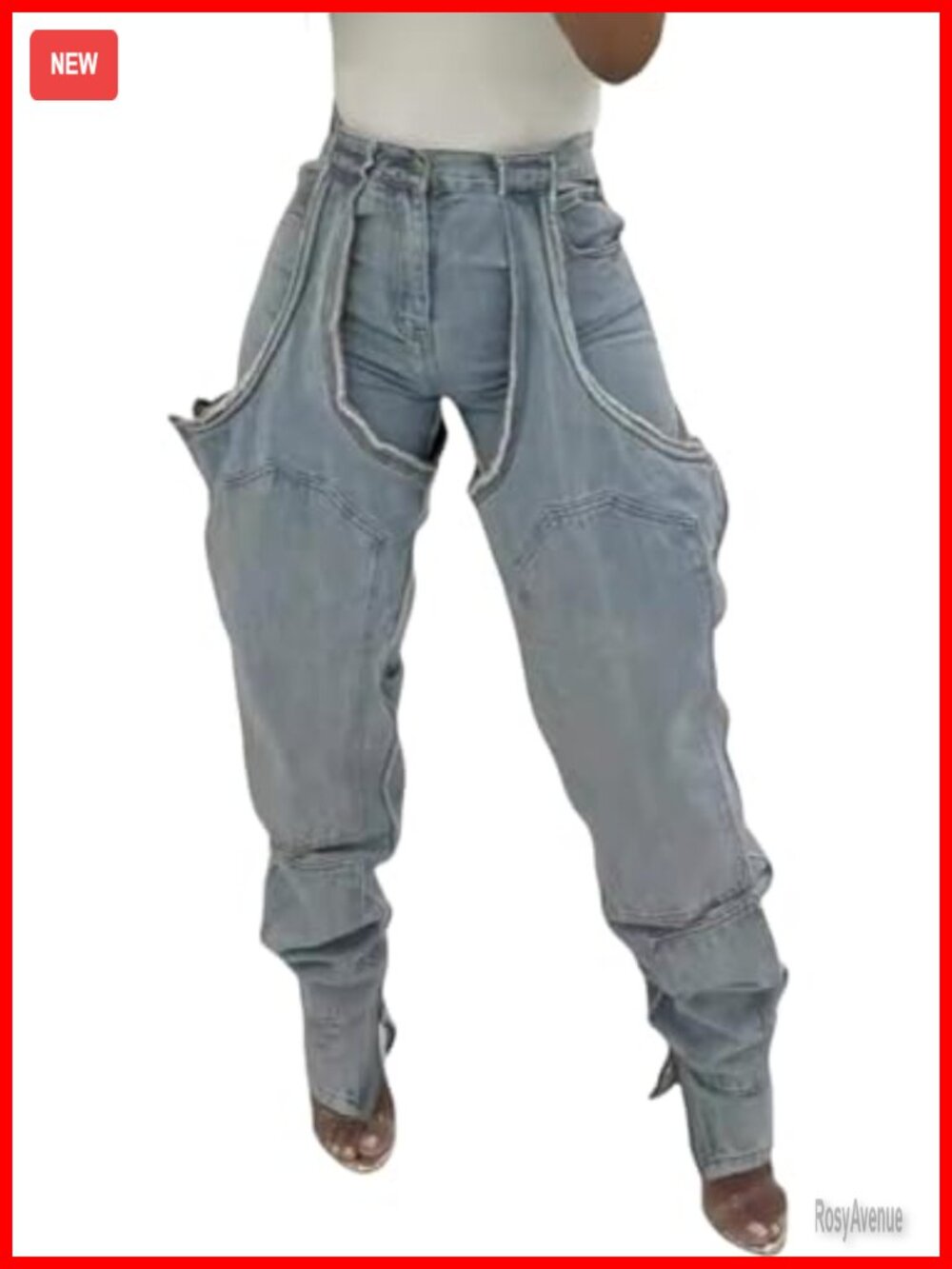 Vakkest Women High Waisted Baggy Wide Leg Cutout Ripped Denim Jeans